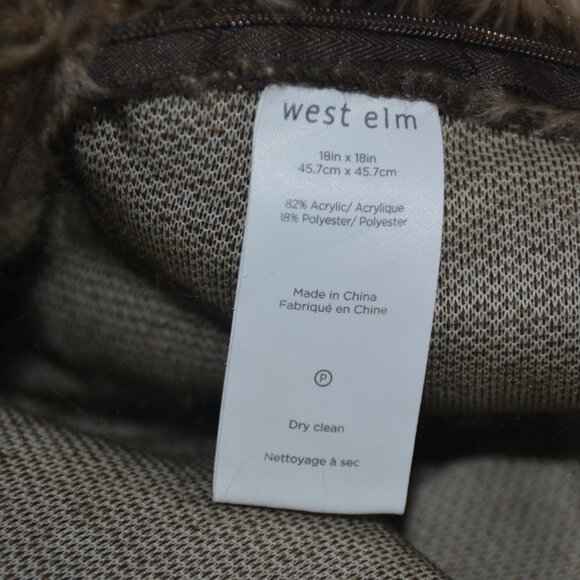 West Elm Faux Fur 18"x18" PILLOW COVER Zipper - Picture 5 of 6